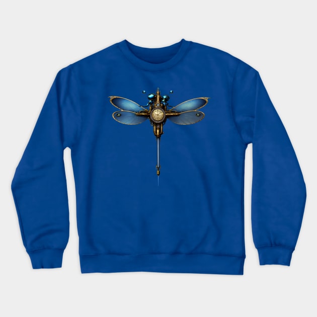 Steampunk Dragonfly Blue Crewneck Sweatshirt by DavidLoblaw
